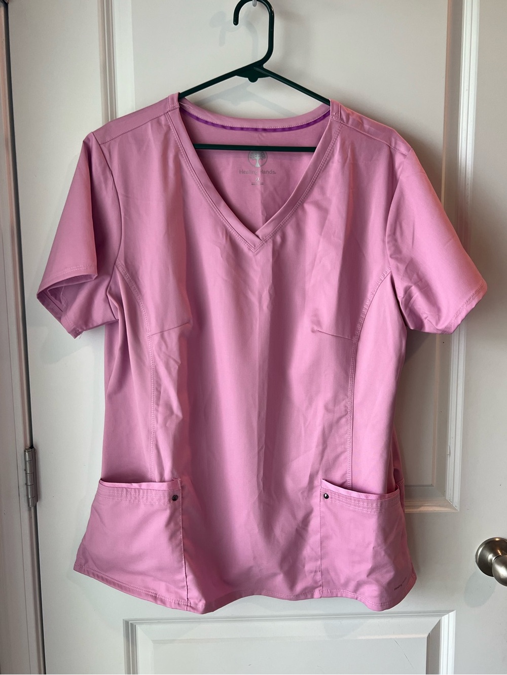 healing hands Pink V-Neck Medical Scrub Top. Size 2X